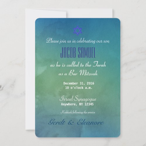 Bar Bat Bnai Tree of Life Mitzvah Watercolor Blue Invitation