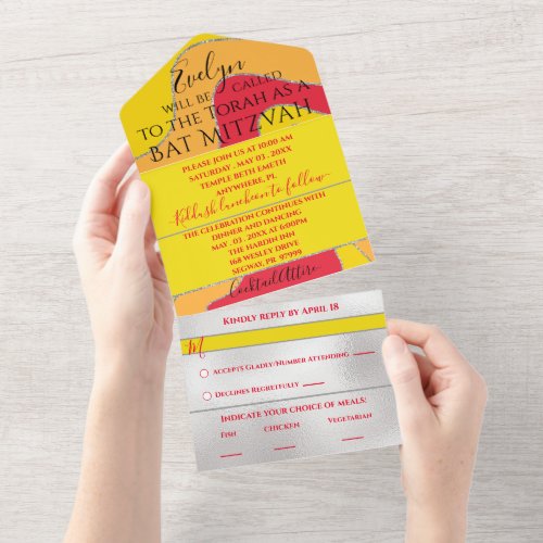 Bar Bat Mitzvah All in One Invitation Glitter Wave