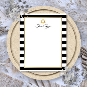 Bar Bat Mitzvah Black White Stripe Thank You Note