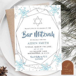 Bar/Bat Mitzvah Blue Winter Snowflake  Invitation