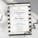 Bar, Bat Mitzvah Classic Black White Stripe Gold  Invitation<br><div class="desc">With a classic black and white stripe background,  this elegant Bar or Bat Mitzvah invitation features an elegant faux gold foil border framing your details set in chic typography. Designed by Thisisnotme©</div>