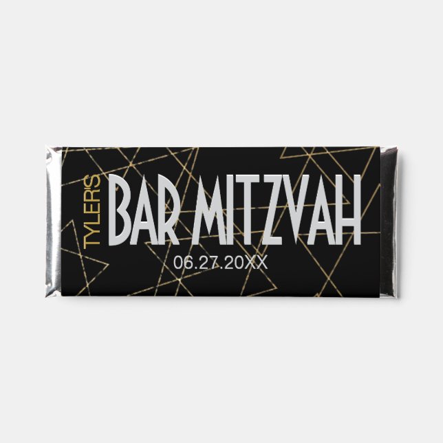 Bar Bat Mitzvah Gold Stars Candy Bar Labels (Front)