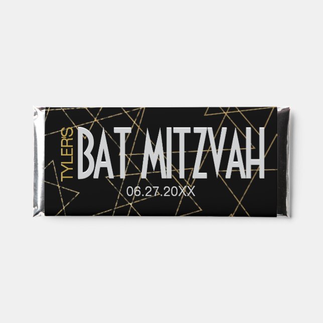 Bar Bat Mitzvah Gold Stars Candy Bar Labels (Front)