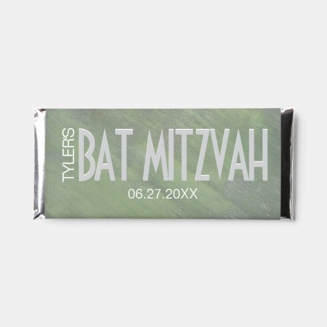 Bar Bat Mitzvah Green Silver Inks Candy Labels (Front)