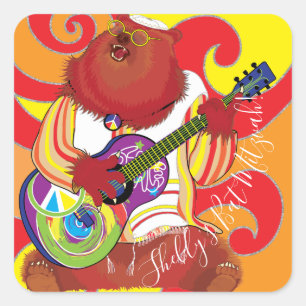 Bar Bat Mitzvah Hippie Singing Bear Square Sticker
