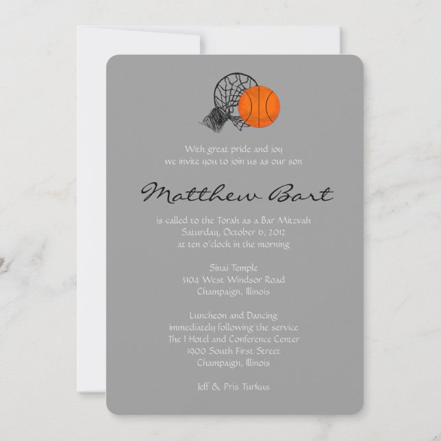 Bar Bat Mitzvah Invitation Basketball Theme (Back)