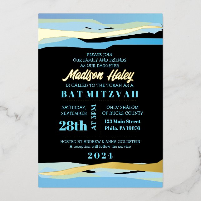 Bar Bat Mitzvah Invitation with Gold Foil (Front)