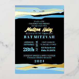 Bar Bat Mitzvah Invitation with Gold Foil Foil Invitation