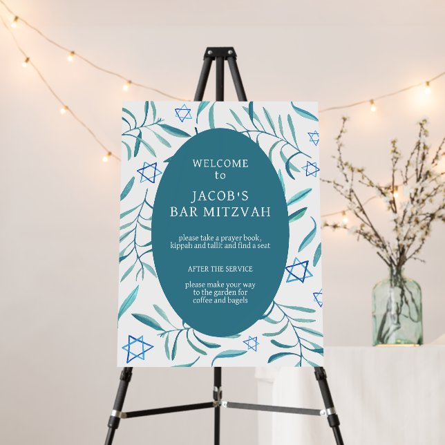 Bar Bat Mitzvah Jewish Wedding Botanicals Custom Foam Board (In Situ (Stand))