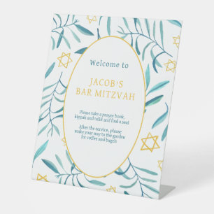 Bar Bat Mitzvah Jewish Wedding Botanicals Custom Pedestal Sign