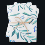 Bar Bat Mitzvah Jewish Wedding Hanukkah Custom Wrapping Paper Sheets<br><div class="desc">Perfect wrapping paper for a bat mitzvah, bar mitzvah, jewish wedding, jewish holidays or other Jewish celebration! Hand made watercolor art for you! FULLY CUSTOMIZABLE! Click "edit using design tool" to add text, adjust colors and placements. THANK YOU FOR SUPPORTING INDEPENDENT ARTISTS! All artwork and designs are created by me....</div>
