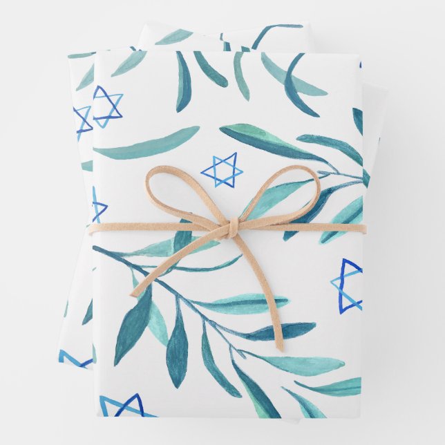 Bar Bat Mitzvah Jewish Wedding Hanukkah Custom Wrapping Paper Sheets (In situ)
