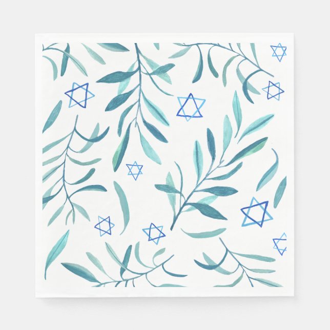 Bar Bat Mitzvah Jewish Wedding Hanukkah Watercolor Napkins (Front)