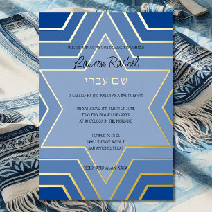 Bar Bat Mitzvah Layered Stars of David Any Colors Foil Invitation