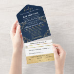 Bar Bat Mitzvah Navy Art Deco  All In One Invitation<br><div class="desc">Bar Mitzvah or Bat Mitzvah All-in-One Invitation. Elegant Navy Blue Art Deco. All design elements can be edited. All text can be changed out. Choose your favorite font style, color and size to create your own text. Background colors can be changed out. Thanks for stopping by! Mazel Tov! Style: All...</div>