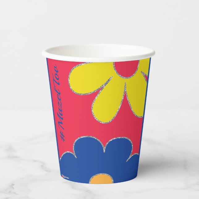 Bar Bat Mitzvah Paper Cup Hippie Flowers (Front)
