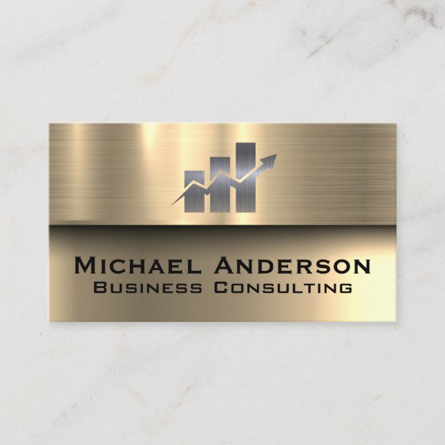 Bar Chart Financials | Gold Metallic Business Card (Front)