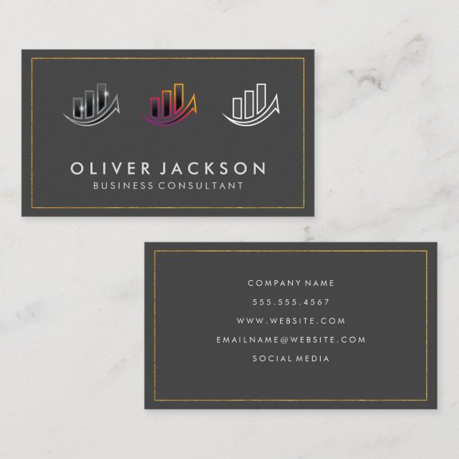 Bar Chart Graph | Gold Border Business Card (Front/Back)