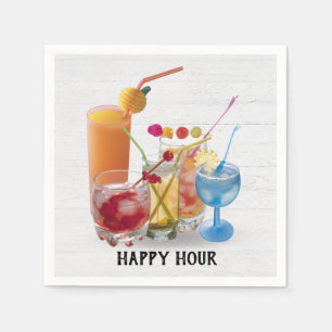 Bar Cocktails On Wood Napkins