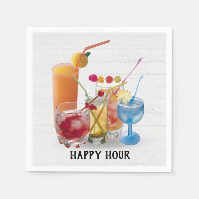 Bar Cocktails On Wood  Napkins (Front)