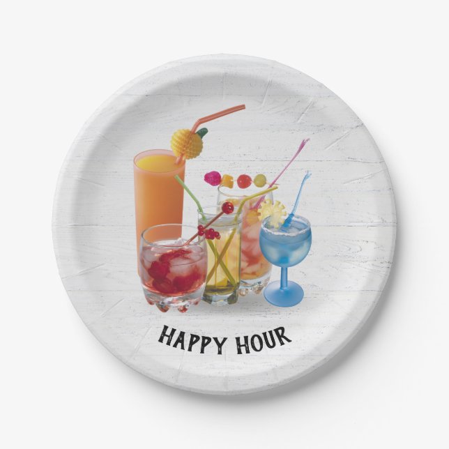 Bar Cocktails On Wood Paper Plates (Front)