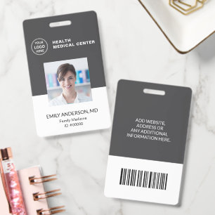 Bar Code ID Hospital Clinic Doctor Employee Gray Badge