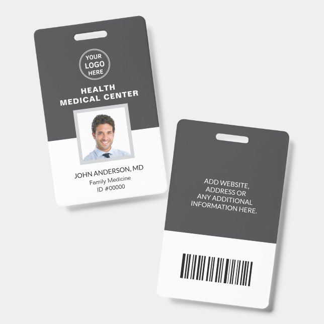 Bar Code ID Medical Clinic Doctor Gray Badge (Front & Back)