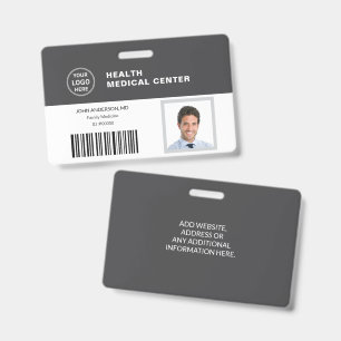 Bar Code ID Medical Healthcare Clinic Doctor Gray Badge