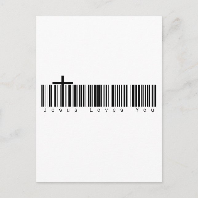 Bar Code Jesus Loves You Postcard (Front)
