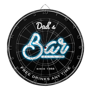 Bar Dad's Any Name Blue Neon Effect Funny Slogan   Dart Board