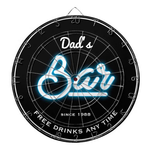 Bar Dads Any Name Blue Neon Effect Funny Slogan   Dart Board