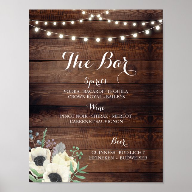 Bar Floral Anemone Wood Sign Wedding Reception (Front)