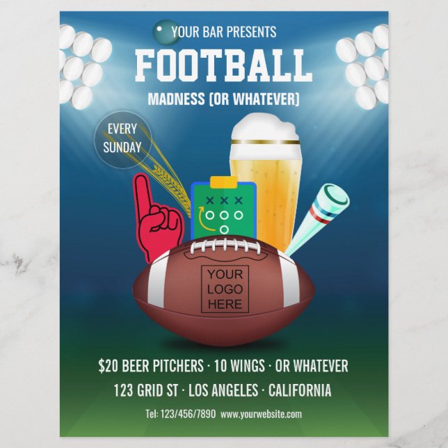 Bar Football Event Promo Menu add photo and logo Flyer (Front)