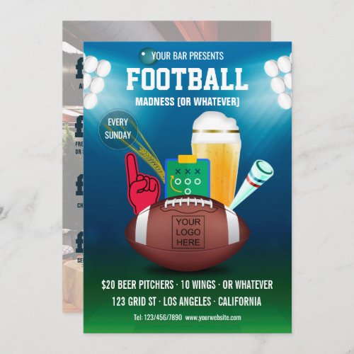 Bar Football Event Promo Menu add photo and logo Invitation