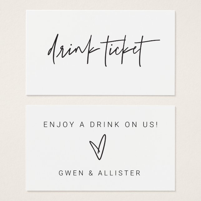 Bar Free Drink Ticket Wedding Card Reception (Front & Back)