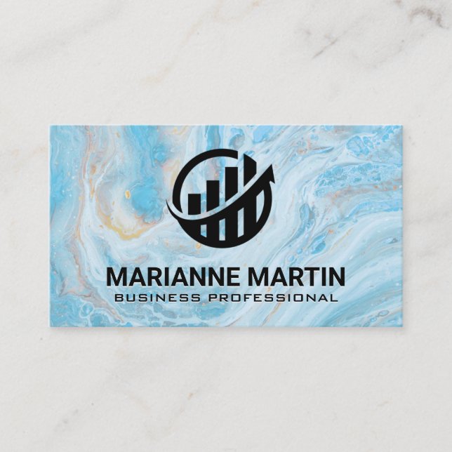 Bar graph Building Logo | Blue Marble Business C Card (Front)