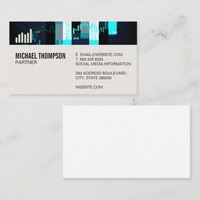 Bar Graph | Leather Texture | Black Abstract Business Card (Front/Back)