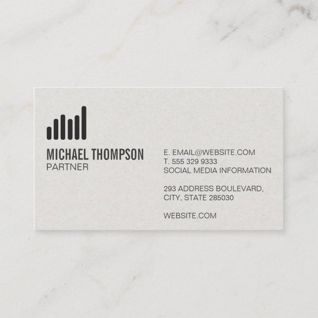Bar Graph | Leather Texture | Black Abstract Business Card (Back)