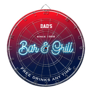 Bar & Grill Dad's Any Name Red Blue Funny Slogan Dart Board