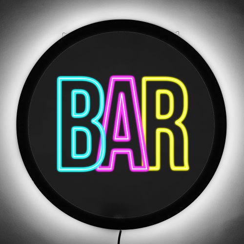BAR Happy Hour Cocktail Neon Blue Pink Yellow Cool LED Sign