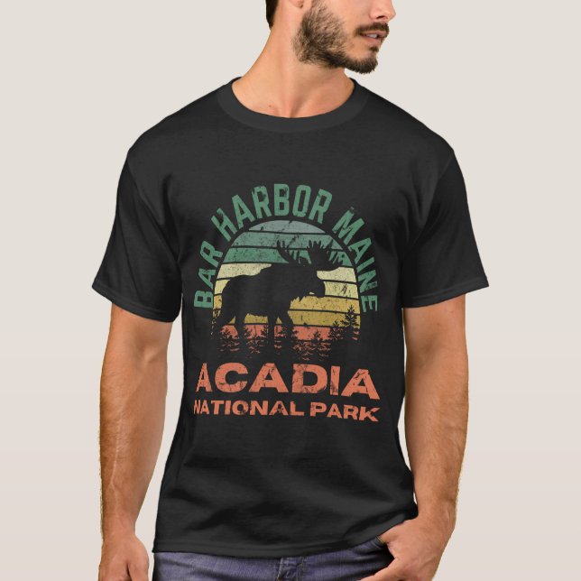 Bar Harbor Acadia National Park Maine Moose Hiking T-Shirt (Front)