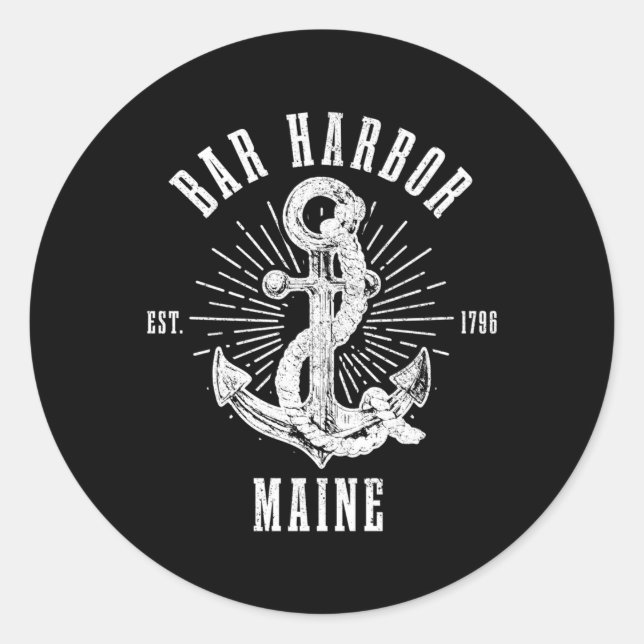 Bar Harbor Est 1796 Maine Anchor Nautical Classic Round Sticker (Front)