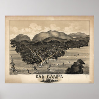 Bar Harbor Maine 1886 Antique Panoramic Map Poster
