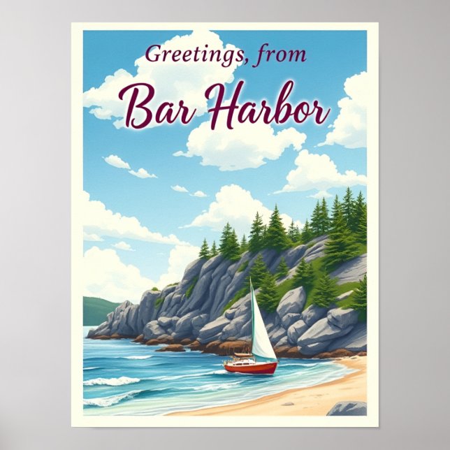 Bar Harbor, Maine – Acadia Coastlines Vintage Poster (Front)