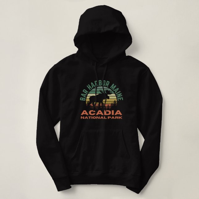 Bar Harbor Maine Acadia National Park Moose Retro  Hoodie (Design Front)