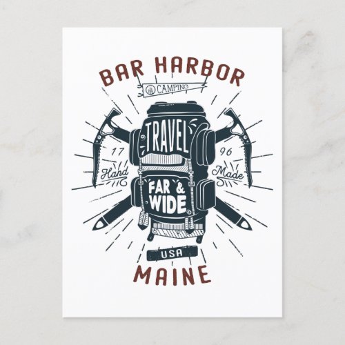 Bar Harbor Maine Backpack Gear Retro Travel Postcard