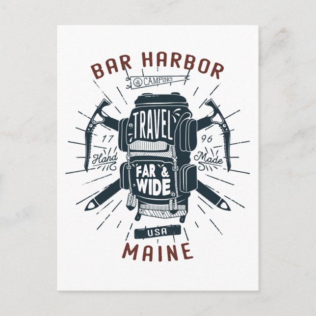 Bar Harbor Maine Backpack Gear Retro Travel Postcard (Front)