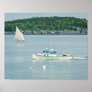 Bar Harbor Maine Boats Nautical Poster