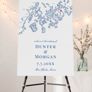 Bar Harbor Maine Elegant Navy Wedding Welcome Sign