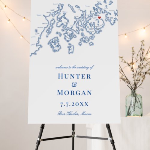 Bar Harbor Maine Elegant Navy Wedding Welcome Sign